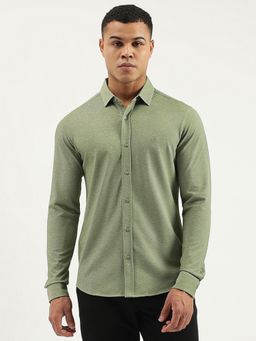 United Colors of Benetton - Green Slim Fit Spread Collar Solid Shirt