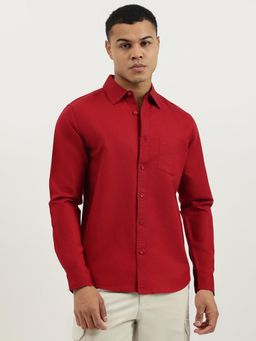 United Colors of Benetton - Red Regular Fit Spread Collar Solid Shirt