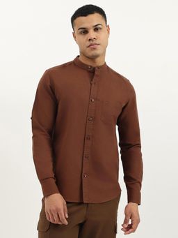 United Colors of Benetton - Brown Regular Fit Mandarin Collar Solid Shirt