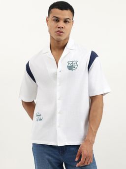 United Colors of Benetton - White Oversized Fit Resort Collar Typography Oversize Varsity Shirt