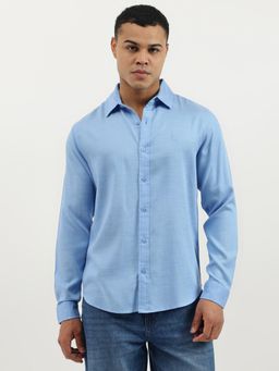 United Colors of Benetton - Blue Regular Fit Spread Collar Solid Tencel Shirt