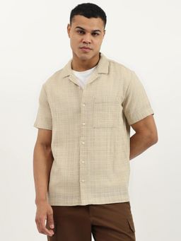 United Colors of Benetton - Beige Relaxed Fit Resort Collar Heathered Boucle Yarn Shirt