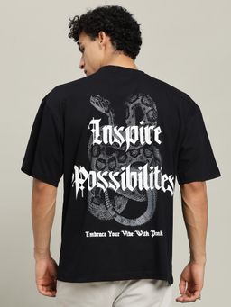 PRONK - Black Inspire Possibilities Puff Printed Men Oversized T-shirt