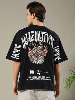PRONK - Black Imagination Printed Men Oversized T-shirt