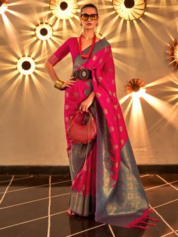 Sareemall - Women's Silk Blend Magenta Woven Designer Saree with Unstitched Blouse
