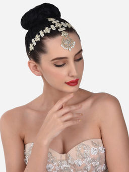 Zaveri Pearls - Gold Tone Bridal Kundan Push Back MathaPatti Style Maangtikka-ZPFK12910