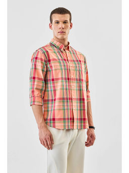 Snitch - Peach Checks Regular Fit Shirt