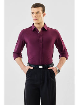 Snitch - Wine Solid Slim Fit Shirt