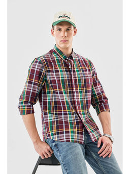 Snitch - Burgundy Checks Regular Fit Shirt