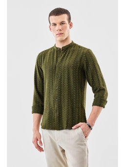 Snitch - Olive Self Design Slim Fit Shirt