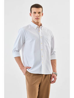 Snitch - White Solid Regular Fit Shirt