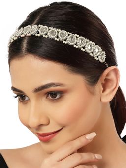 Karatcart - Oxidised Silver Kundan Drop Studded Hairband