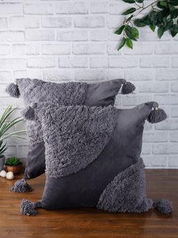 Eyda - Super Soft Velvet Grey Set Of 2 Cushion Cover-18X18 Inch