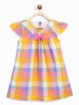Campana - Girls Suzy Dress With Bow - Pastel Rainbow Checks - Multi Color
