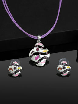 Estele - Rhodium Plated Abstract Shaped Necklace with Austrian Crystals for Women (Set of 2)