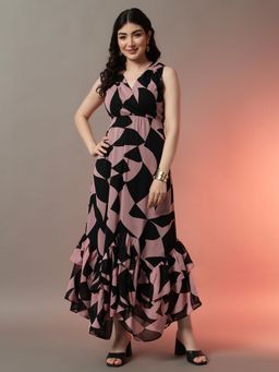 Trend Arrest - Pink and Black Printed Sleeveless Maxi Dress