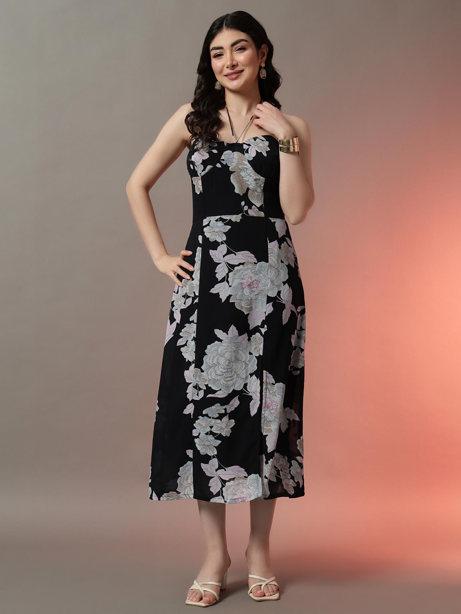 trend arrest Black Floral Padded Sleeveless Dress-picture-0