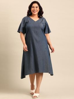 THE PINK MOON - Tencel A-Line Blue Midi Dress