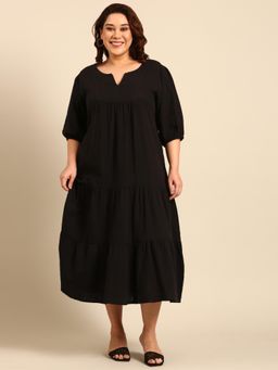 THE PINK MOON - Yoke Black Tiered Midi Dress