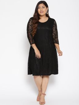 THE PINK MOON - Black Lace A-Line Kee Length Dress