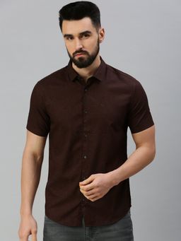 SHOWOFFFF - Men Half Sleeves Brown Abstract Shirt