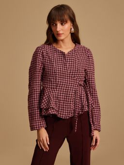 Kazo - Pink Wrap Peplum Jacket with Tie-Up