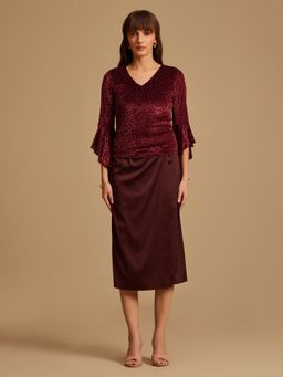 Kazo - Maroon Flared Sleeves Top