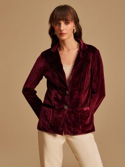 Kazo - Maroon Velvet Blazer Jacket