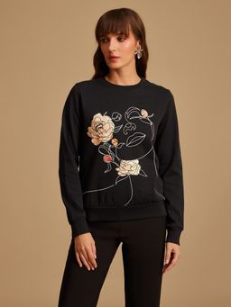 Kazo - Round Neck Floral Grey Sweatshirt