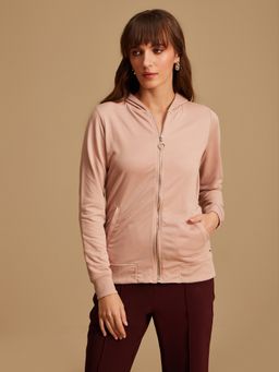 Kazo - Peach Full Sleeve Basic Front Zipper Hoodie