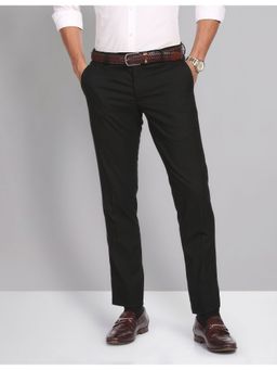 AD By Arvind - Smart Mid Rise Waist Solid Formal Black Trouser