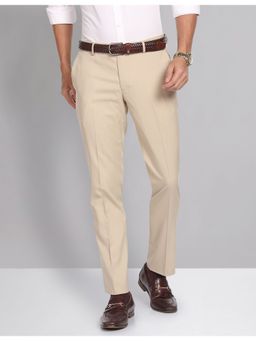 AD By Arvind - Smart Mid Rise Waist Solid Formal Beige Trouser