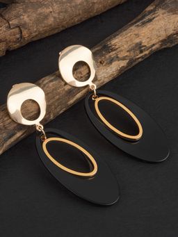 E2O - Contemporary Gold Plated Drop Earring Embellished with Black Beads