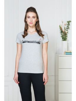 Van Heusen Woman Lingerie and Athleisure - Van Heusen Women V-Neck & Short Sleeve Lounge T-Shirt - Grey Melange