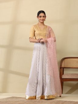 Garden VARELI - Women Golden Foil Print Blouse with Lehenga and Dupatta