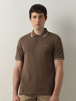 Selected - Dark Brown Organic Cotton Polo T-Shirt