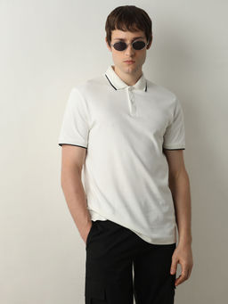 Selected - White Cotton Polo T-Shirt