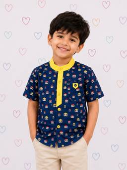 Babies of Wonder - Blue House Print Cotton Shirt