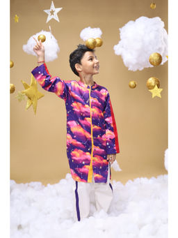 Little Shiro - Boys Purple Printed Kurta with Pant (Set of 2)