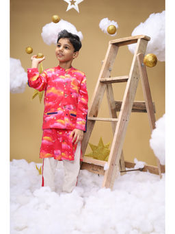 Little Shiro - Boys Pink Printed Kurta with Jacket & Pant (Set of 3)