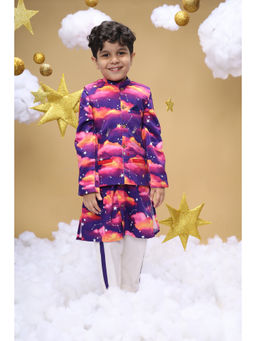 Little Shiro - Boys Purple Printed Kurta with Jacket & Pant (Set of 3)