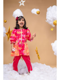 Little Shiro - Girls Pink Printed Kurta with Dhoti Pant (Set of 2)