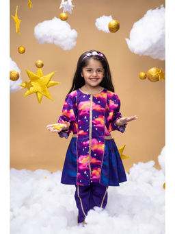 Little Shiro - Girls Purple Printed Kurta with Dhoti Pant (Set of 2)