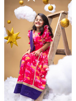 Little Shiro - Girls Pink Printed Choli with Lehenga & Dupatta (Set of 3)