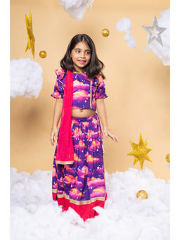 Little Shiro - Girls Purple Printed Choli with Lehenga & Dupatta (Set of 3)