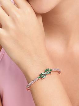 Estele - Rosegold Finish Green CZ Nature-Inspired Leaf Bracelet for Women