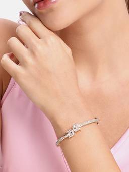 Estele - Rosegold Finish White CZ Leaf Motif Bracelet for Women