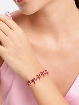 Estele - Gold-Tone Ruby CZ Floral Motif Bracelet for Women and Girls