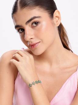 Estele - Rhodium-Finish Green CZ Blossom Bracelet for Women and Girls