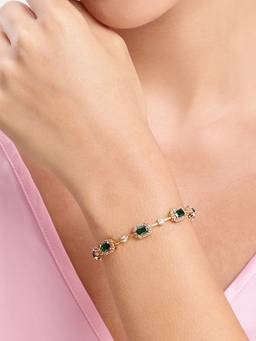 Estele - Gold-Finish Green CZ Rectangular Stone Bracelet for Women